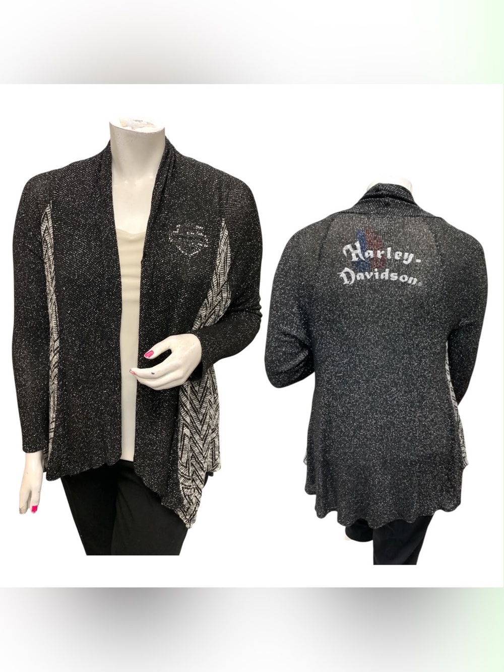 Harley-Davidson Black Sparkle Open-Front Cardigan Sweater Size XL